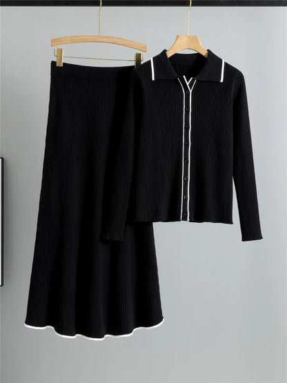 Conjunto de Dos Piezas con Cardigan Abotonado para Mujer | Ideal para Uso Diario