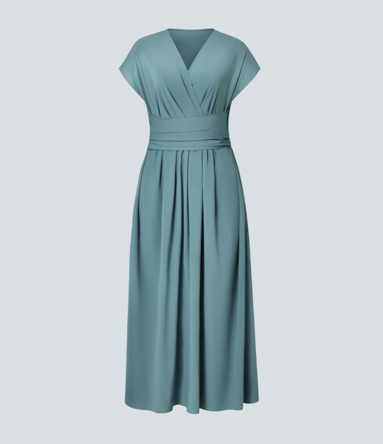 Vestido Midi Con Cintura Alta Y Escote En V Para Mujer | Ideal Para Uso Diario Y Ocasiones Informales