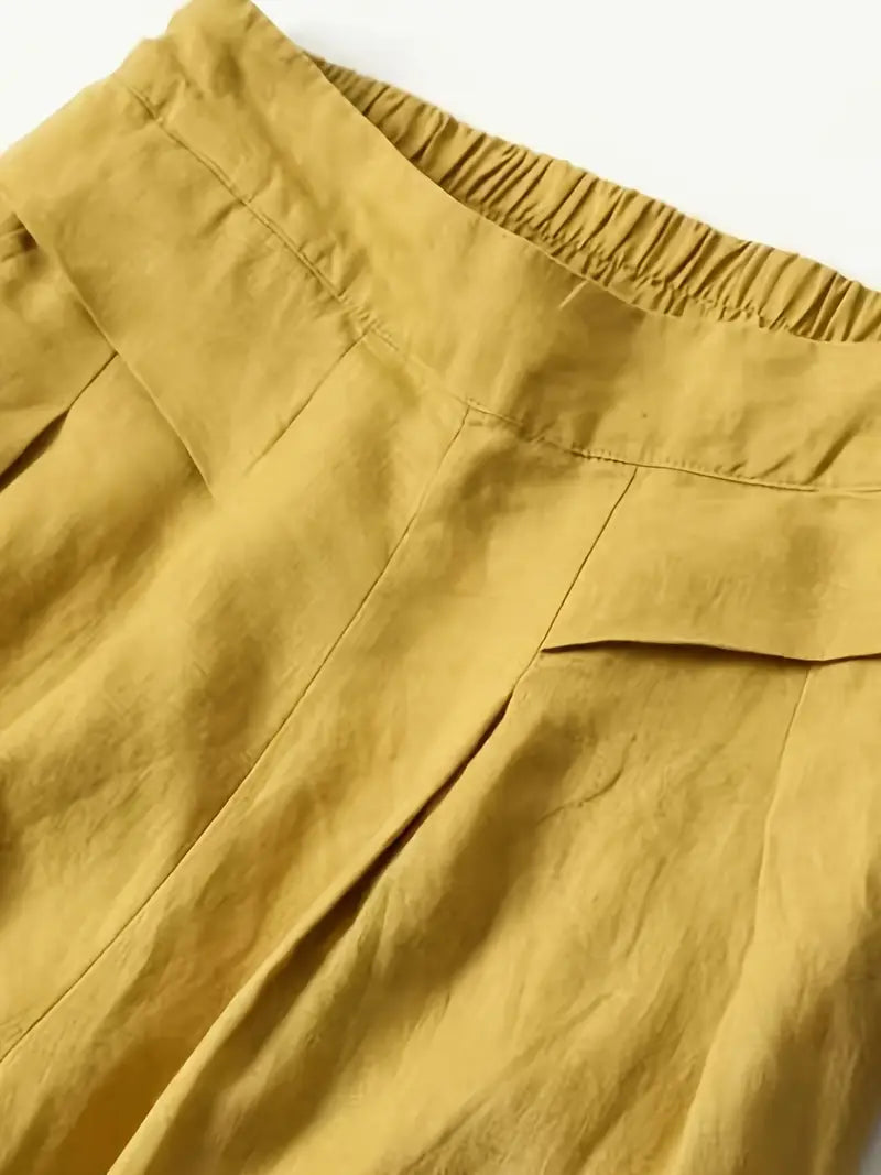 Pantalón De Corte Amplio Con Cintura Elástica Trasera Y Bolsillos Laterales Para Mujer | Ideal Para Uso Diario
