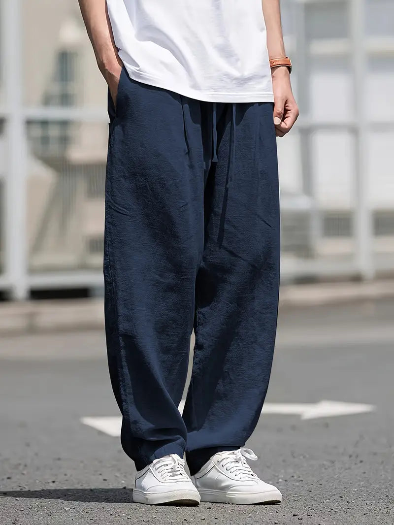 Pantalón Casual de Corte Amplio con Cintura Elástica y Bolsillos Profundos para Hombre | Ideal para Uso Diario