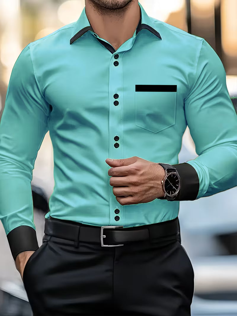 Camisa De Manga Larga Con Cierre De Botones Para Hombre | Ideal Para Uso Profesional Y Social