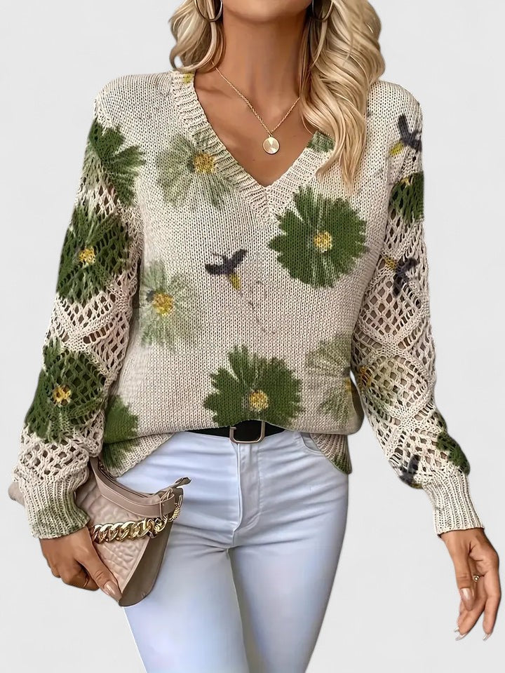 Jersey De Manga Larga Con Motivo Floral Y Cuello En V Para Mujer | Ideal Para Uso Diario