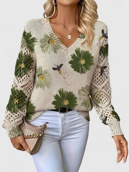 Jersey De Manga Larga Con Motivo Floral Y Cuello En V Para Mujer | Ideal Para Uso Diario
