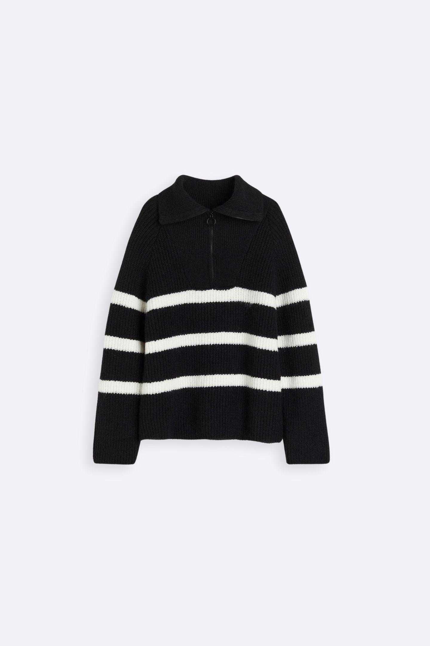 Jersey De Punto Con Rayas Y Cuello Con Cremallera Para Mujer | Ideal Para Uso Diario