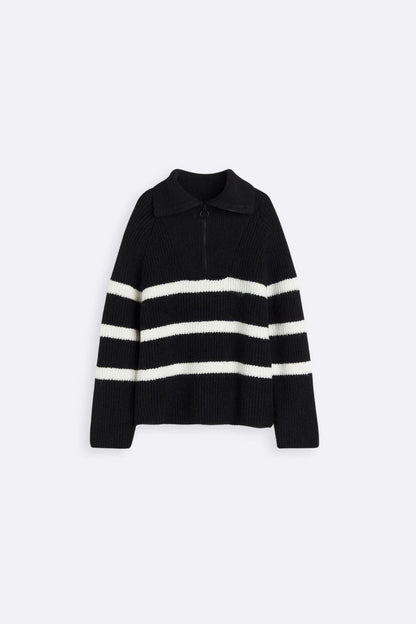 Jersey De Punto Con Rayas Y Cuello Con Cremallera Para Mujer | Ideal Para Uso Diario