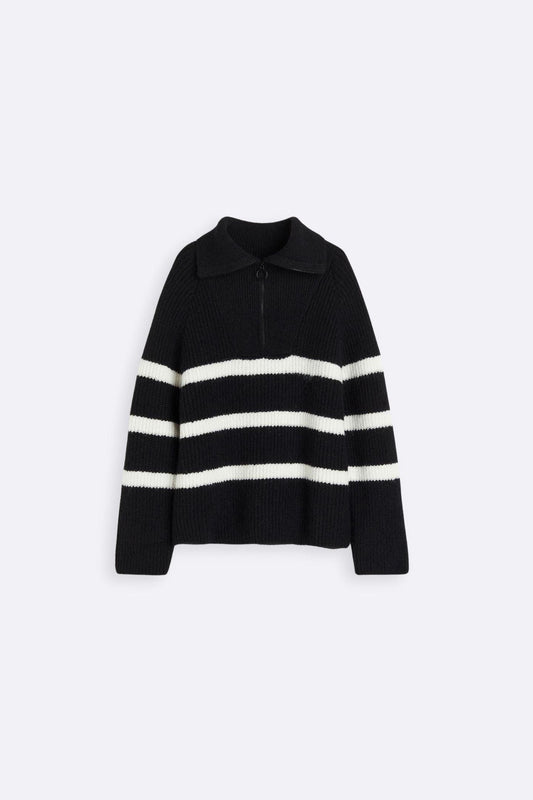 Jersey De Punto Con Rayas Y Cuello Con Cremallera Para Mujer | Ideal Para Uso Diario