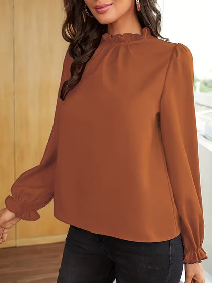 Blusa con Cuello Volanteado y Mangas Abullonadas para Mujeres | Ideal para Uso Diario y Ocasiones Informales