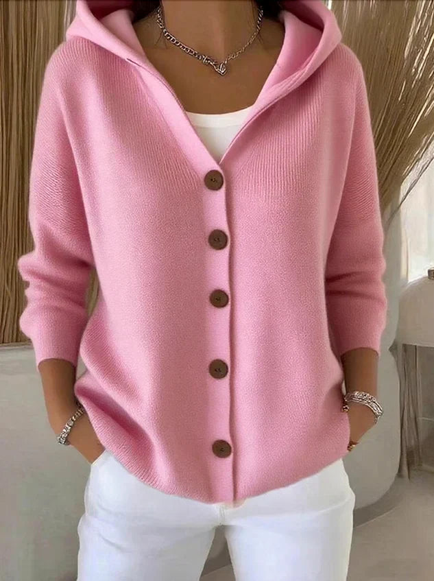 Gilet de Punto con Capucha y Cierre de Botones para Mujer | Ideal para Entretiempo