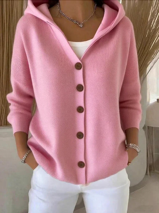 Gilet de Punto con Capucha y Cierre de Botones para Mujer | Ideal para Entretiempo