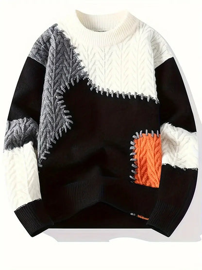 Jersey Con Diseño Patchwork Y Cuello Redondo Para Hombre | Ideal Para Uso Diario