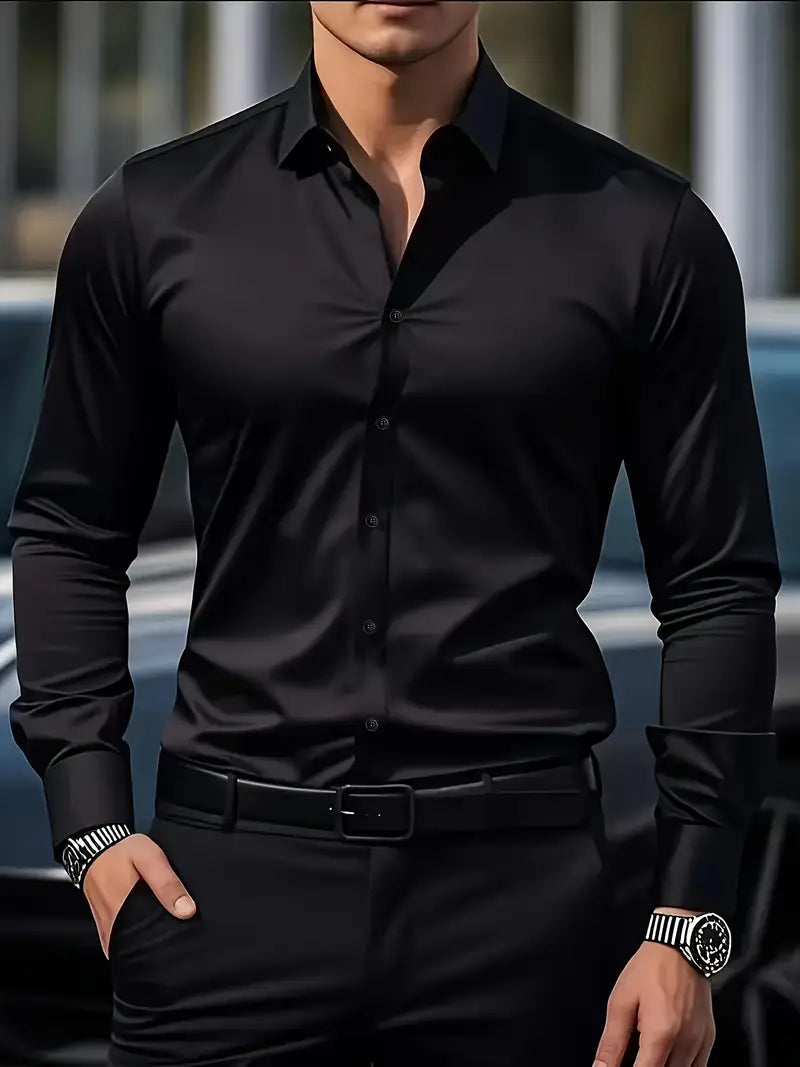 Camisa De Manga Larga Con Cierre De Botones Para Hombres | Ideal Para Uso Diario Y Ocasiones Formales