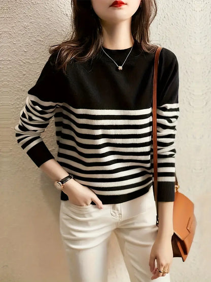 Jersey De Rayas con Cuello Redondo para Mujer | Ideal para Uso Diario