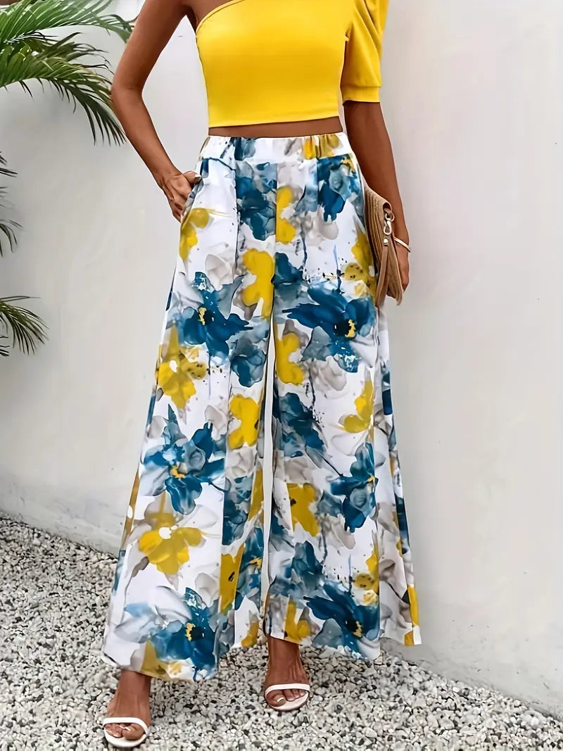 Pantalón Ancho con Estampado Floral Integral para Mujer | Ideal para Días Cálidos y Salidas Informales