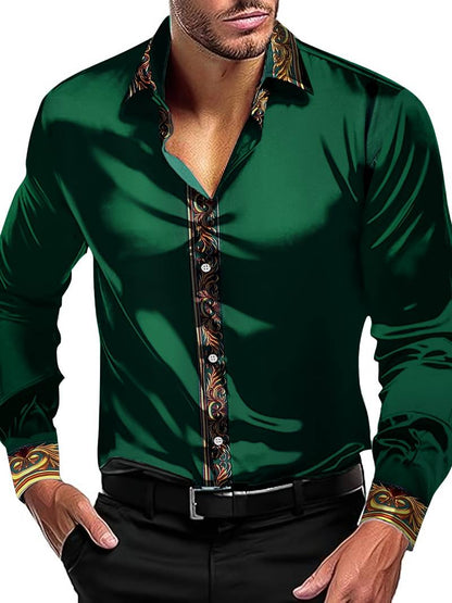 Camisa De Manga Larga Con Detalles Contrastados Y Diseño Patchwork Para Hombre | Ideal Para Ocasiones Formales Y Semi-Formales