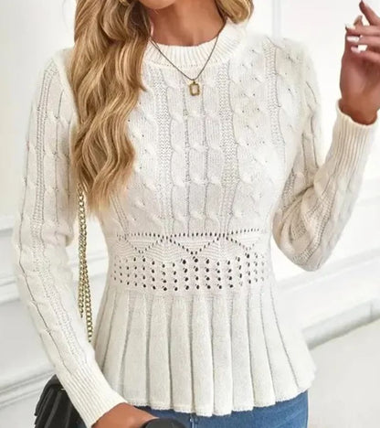 Jersey De Manga Larga Con Dobladillo Peplum Y Patrón Trenzado Para Mujer | Ideal Para Uso Diario Y Superposición