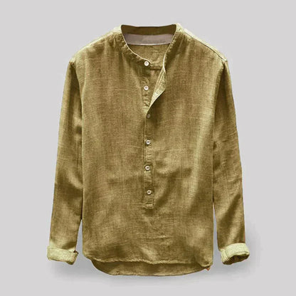 Camisa Con Cuello Mao Y Cierre Parcial De Botones Para Hombre | Ideal Para Uso Diario Y Actividades Variadas