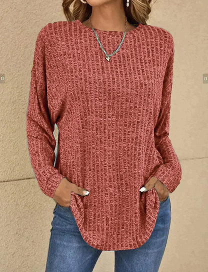 Blusa de Mangas Largas con Cuello Redondo y Corte Amplio para Mujeres | Ideal para Uso Diario
