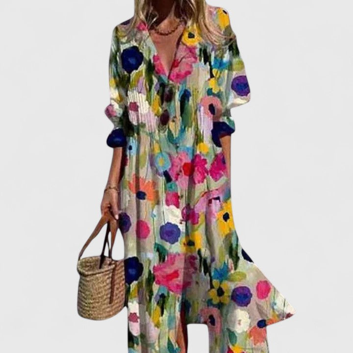 Vestido Midi Con Botones Frontales Y Estampado Floral Para Mujer | Ideal Para Verano Y Uso Diario