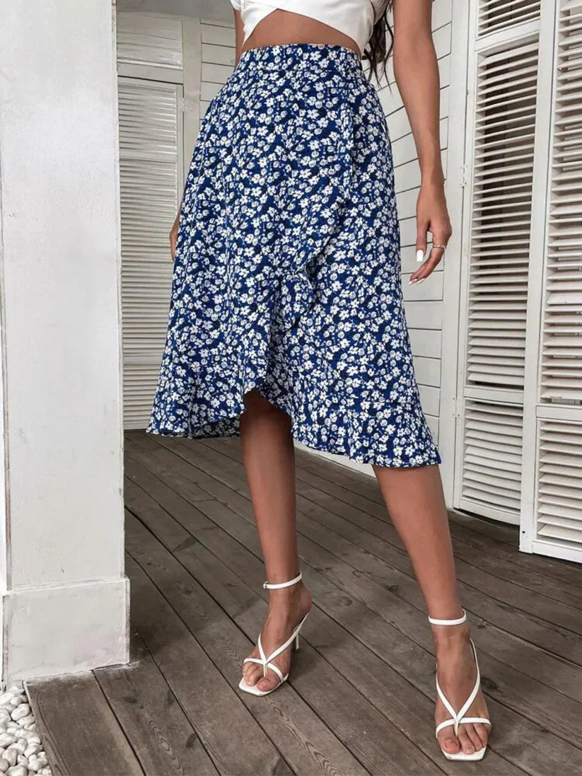 Falda Midi con Volantes y Estampado Floral para Mujer | Ideal para Uso Diario y Salidas