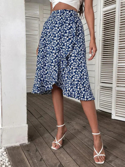 Falda Midi con Volantes y Estampado Floral para Mujer | Ideal para Uso Diario y Salidas