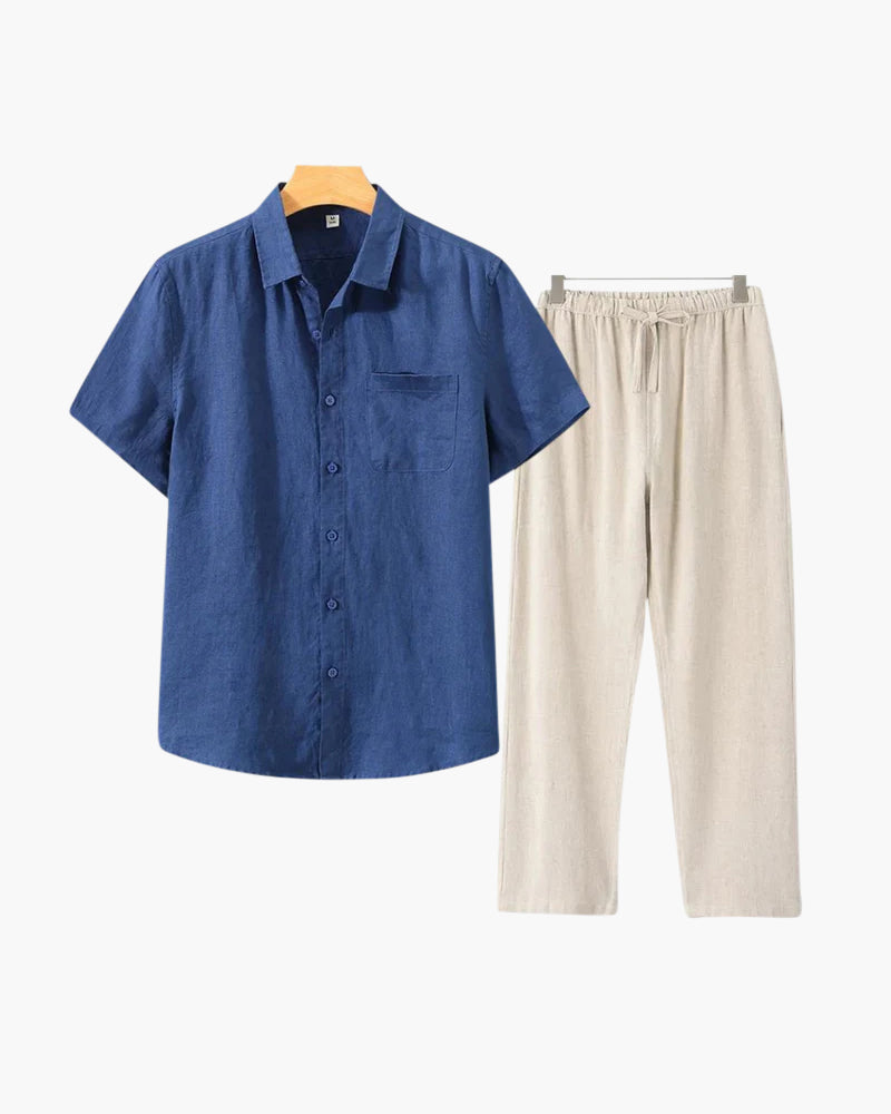 Conjunto De Dos Piezas Para Hombre Con Camisa De Manga Corta Y Pantalón | Uso Diario Verano