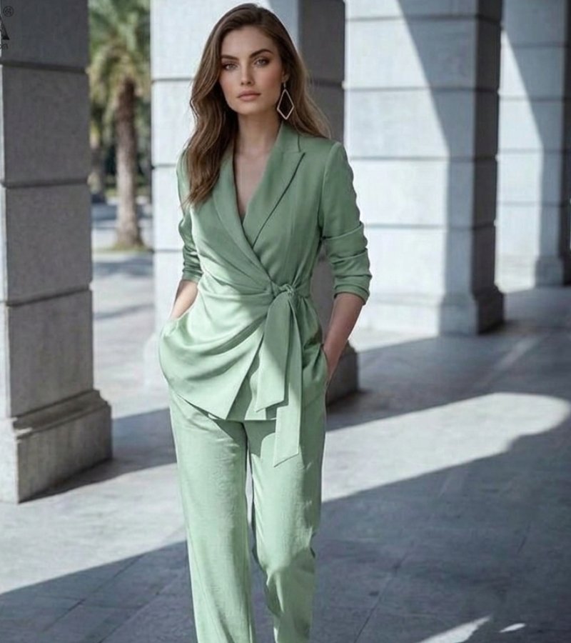 Conjunto de Dos Piezas con Blazer Cruzado y Pantalón Recto para Mujer | Ideal para Oficina u Ocasiones Formales