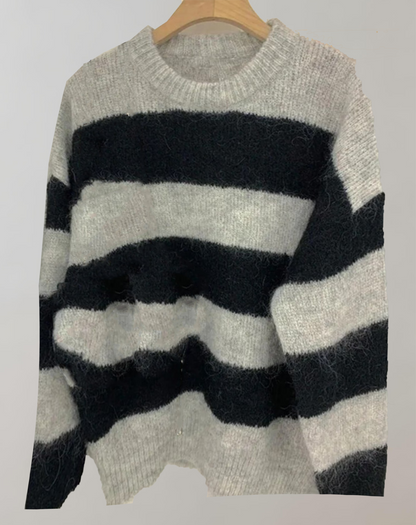 Suéter A Rayas Con Cuello Redondo Para Mujer | Ideal Para Uso Diario