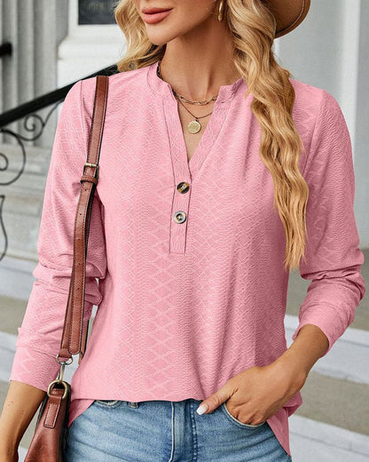 Blusa de Mangas Largas con Cuello en V y Cierre de Botones para Mujeres | Ideal para Uso Diario y Trabajo Informal