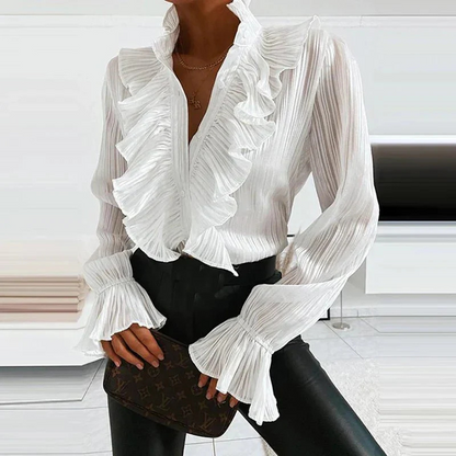 Blusa De Mujer Con Manga Larga Y Detalles De Volantes | Ideal Para Oficina Y Uso Diario