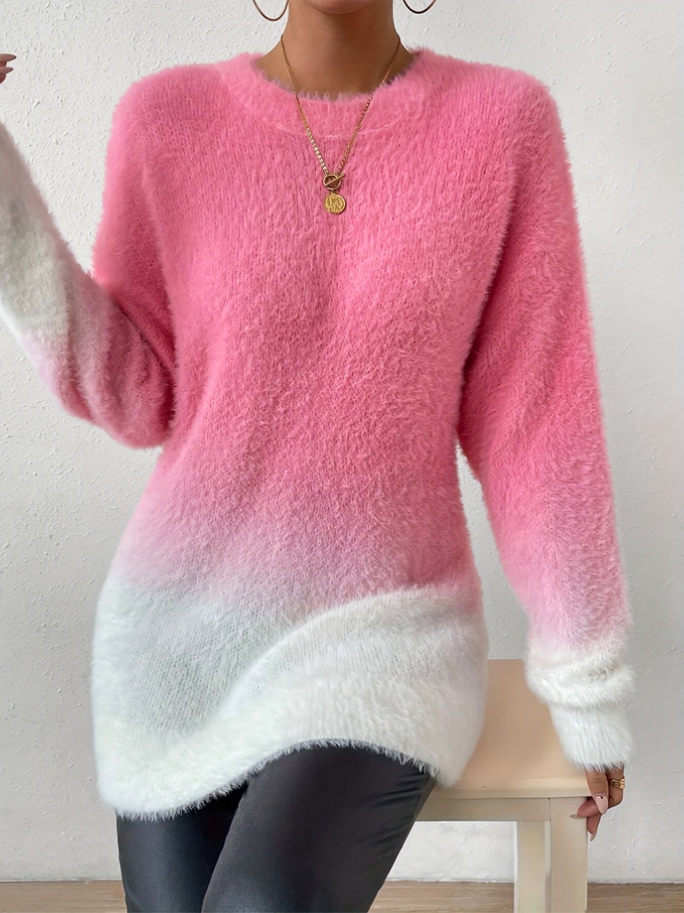 Jersey Con Cuello Redondo Y Degradado De Color Para Mujer | Ideal Para Uso Diario