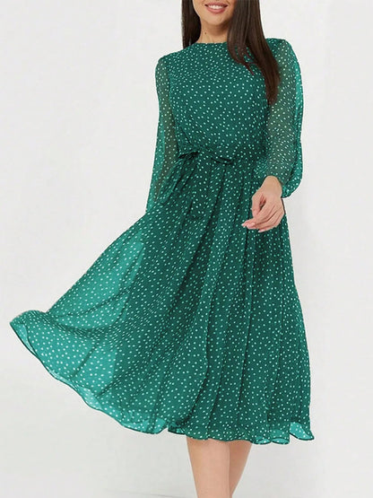 Vestido Midi con Cuello Redondo y Manga Larga Para Mujer | Ideal Para Uso Diario y Eventos Planificados