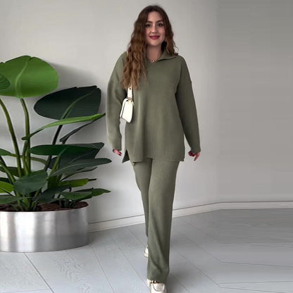 Conjunto Lounge de Dos Piezas con Top y Pantalón de Pierna Ancha para Mujer | Ideal para Uso Diario Informal