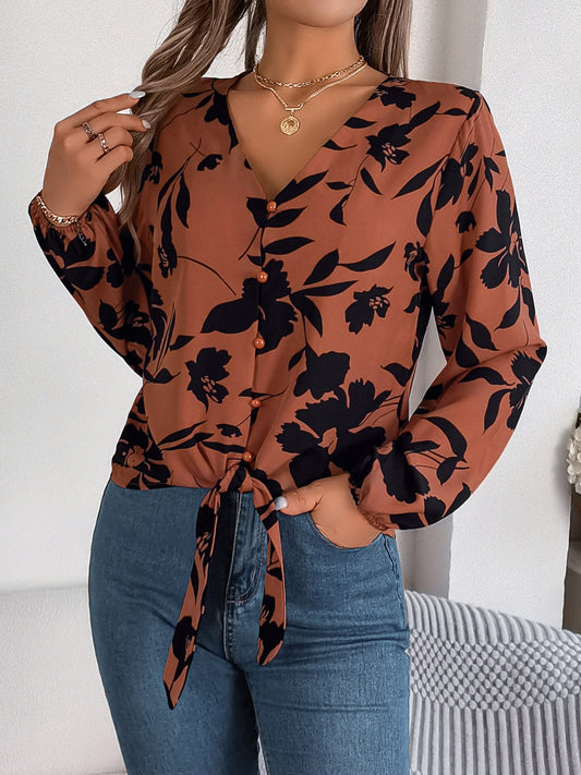 Blusa Con Estampado Integral Y Escote En V Para Mujer | Ideal Para Uso Diario Y Oficina