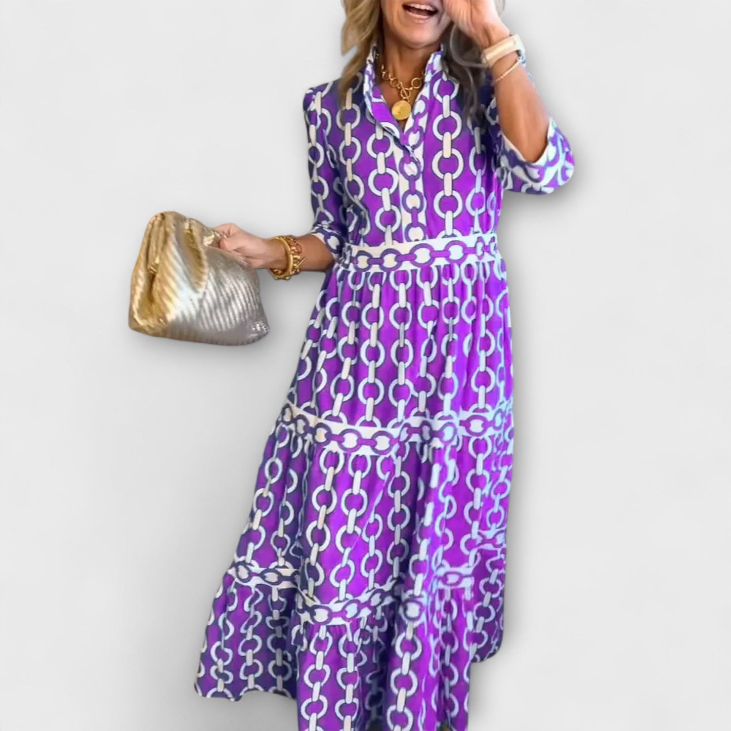 Vestido Midi Con Estampado De Cadena Para Mujer | Ideal Para Uso Diario Y Eventos Sociales