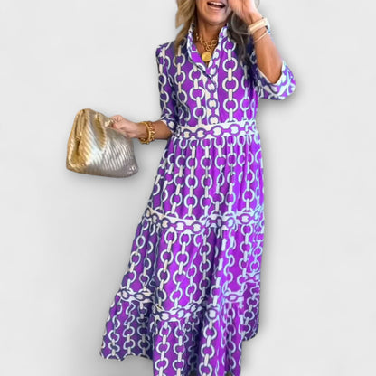 Vestido Midi Con Estampado De Cadena Para Mujer | Ideal Para Uso Diario Y Eventos Sociales