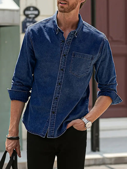 Camisa con Cierre Abotonado y Bolsillo en el Pecho para Hombres | Ideal para Uso Diario