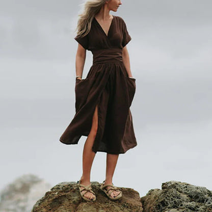 Vestido Midi Cruzado con Lazo Ajustable para Mujer | Ideal para Uso Diario