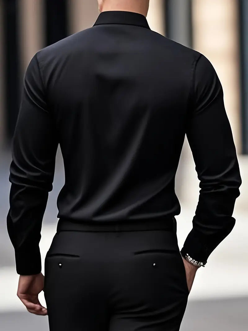 Camisa De Manga Larga Con Cierre De Botones Para Hombres | Ideal Para Uso Diario Y Ocasiones Formales