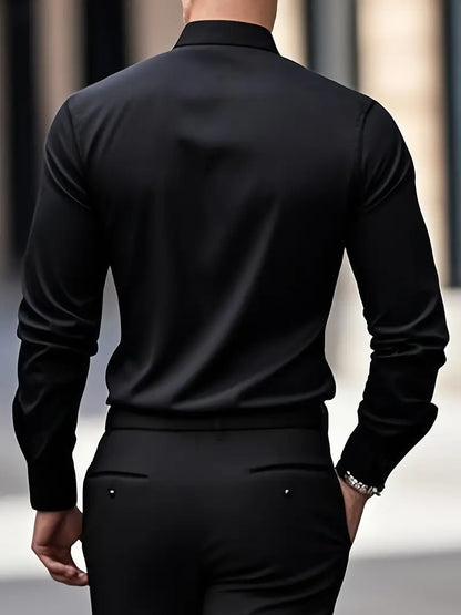 Camisa De Manga Larga Con Cierre De Botones Para Hombres | Ideal Para Uso Diario Y Ocasiones Formales