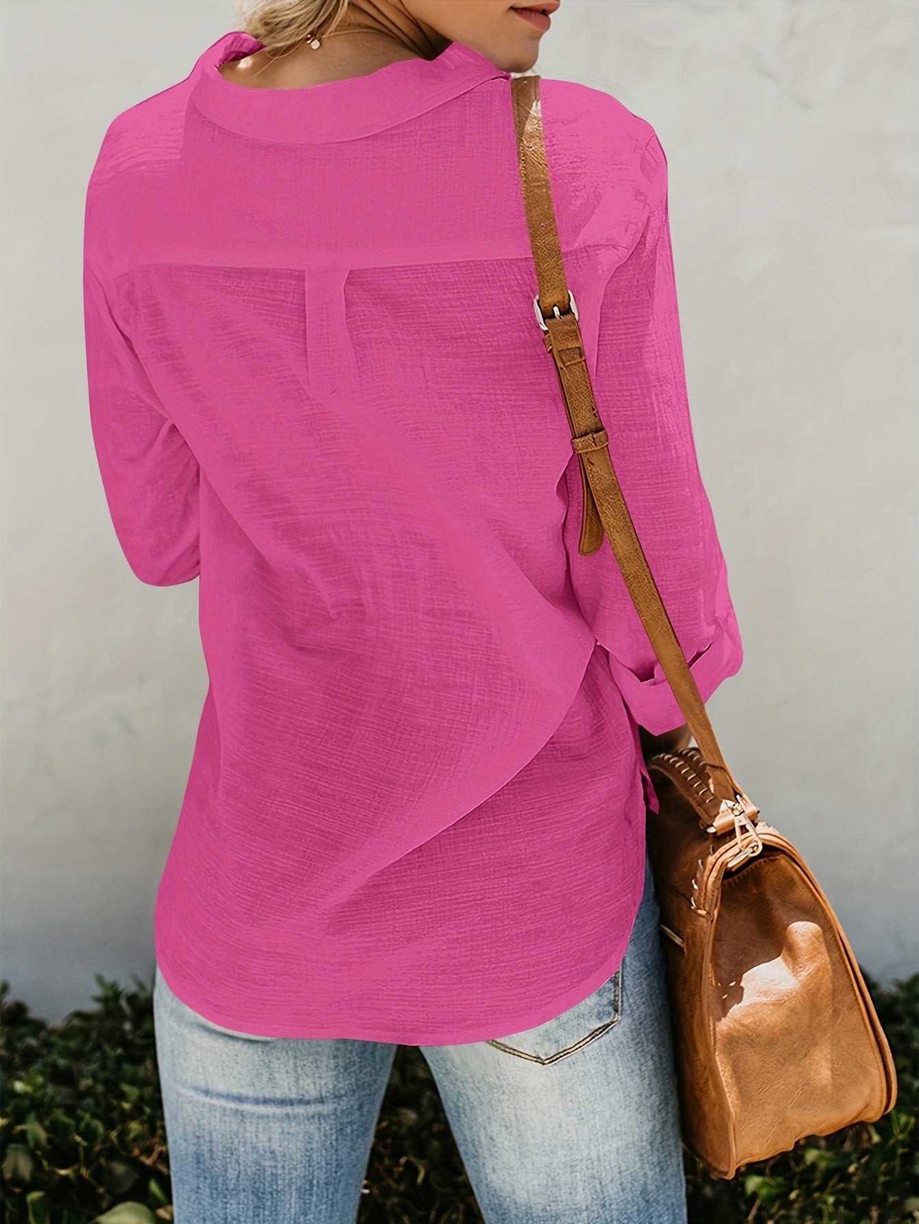 Blusa Con Escote En V, Cierre Con Botones Y Bolsillos Frontales Para Mujer | Ideal Para Uso Diario O Trabajo