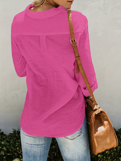Blusa Con Escote En V, Cierre Con Botones Y Bolsillos Frontales Para Mujer | Ideal Para Uso Diario O Trabajo
