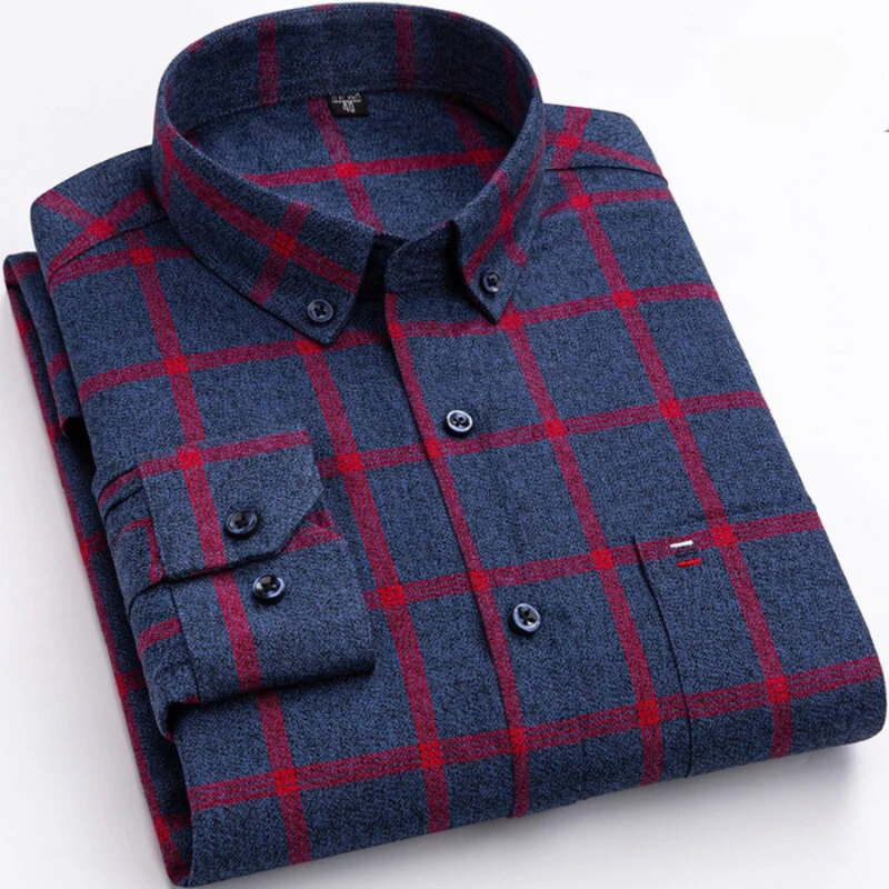 Camisa de Manga Larga con Motivo de Cuadros y Corte Regular para Hombre | Ideal para Uso Diario e Informal