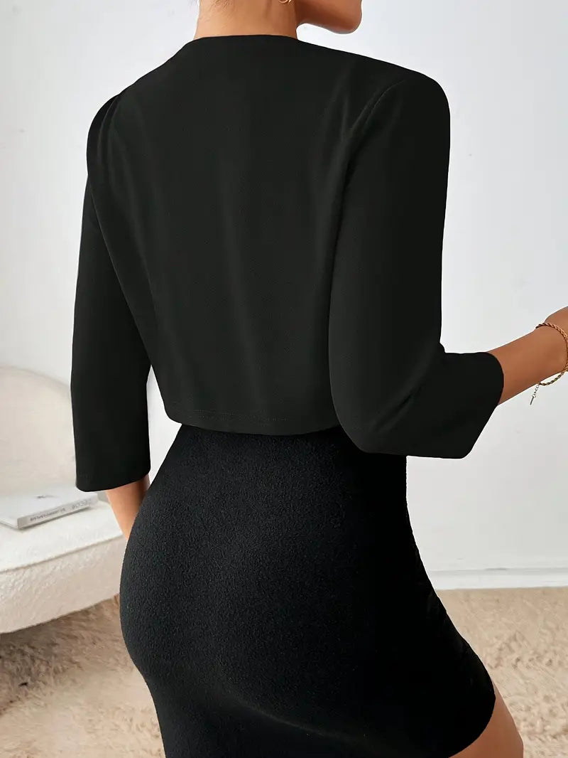 Blazer Corto De Manga 3/4 Con Detalles Plisados Para Mujer | Ideal Para Uso Diario O Ocasiones Variadas