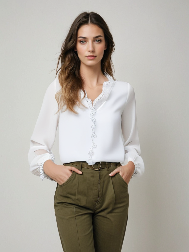 Blusa Con Volantes Y Mangas Largas Para Mujer | Ideal Para Uso Diario Y Eventos