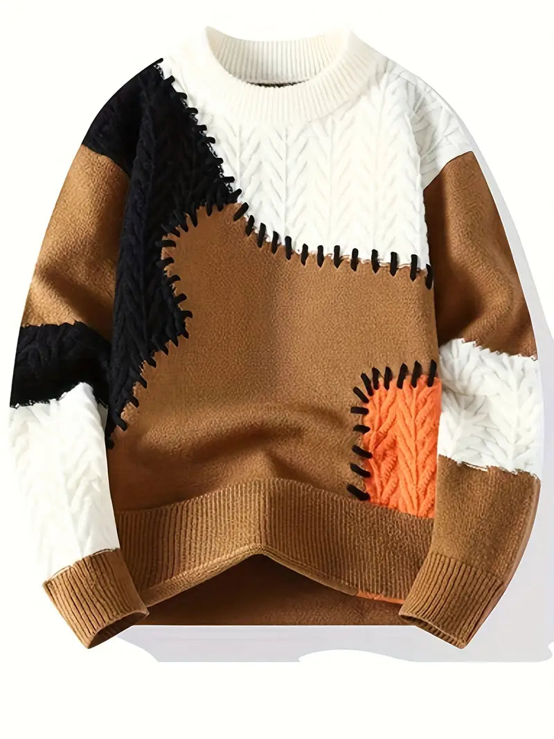 Jersey Con Diseño Patchwork Y Cuello Redondo Para Hombre | Ideal Para Uso Diario