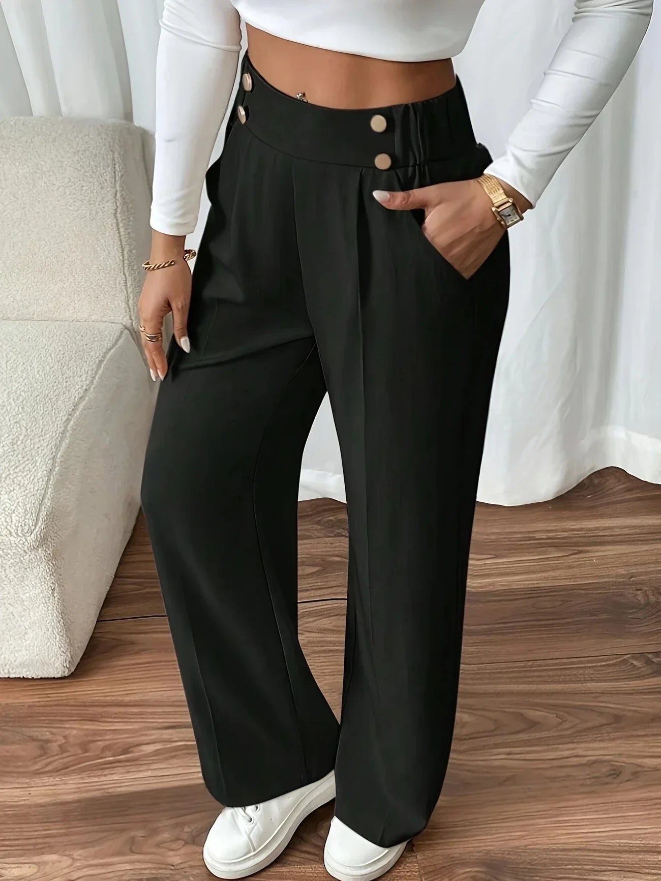 Pantalón de Pierna Recta con Cintura Elástica para Mujer | Ideal para Trabajo y Salidas
