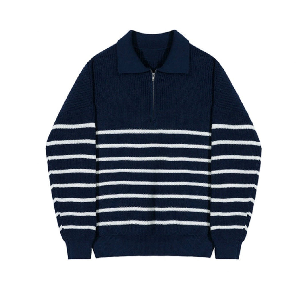 Jersey de Manga Larga con Medio Cierre y Rayas Horizontales para Hombre | Ideal para Uso Diario