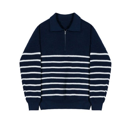 Jersey de Manga Larga con Medio Cierre y Rayas Horizontales para Hombre | Ideal para Uso Diario