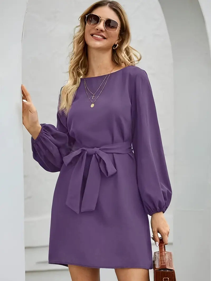 Vestido con Mangas Linterna y Cinturón en la Cintura para Mujer | Ideal para Uso Diario y Salidas Informales