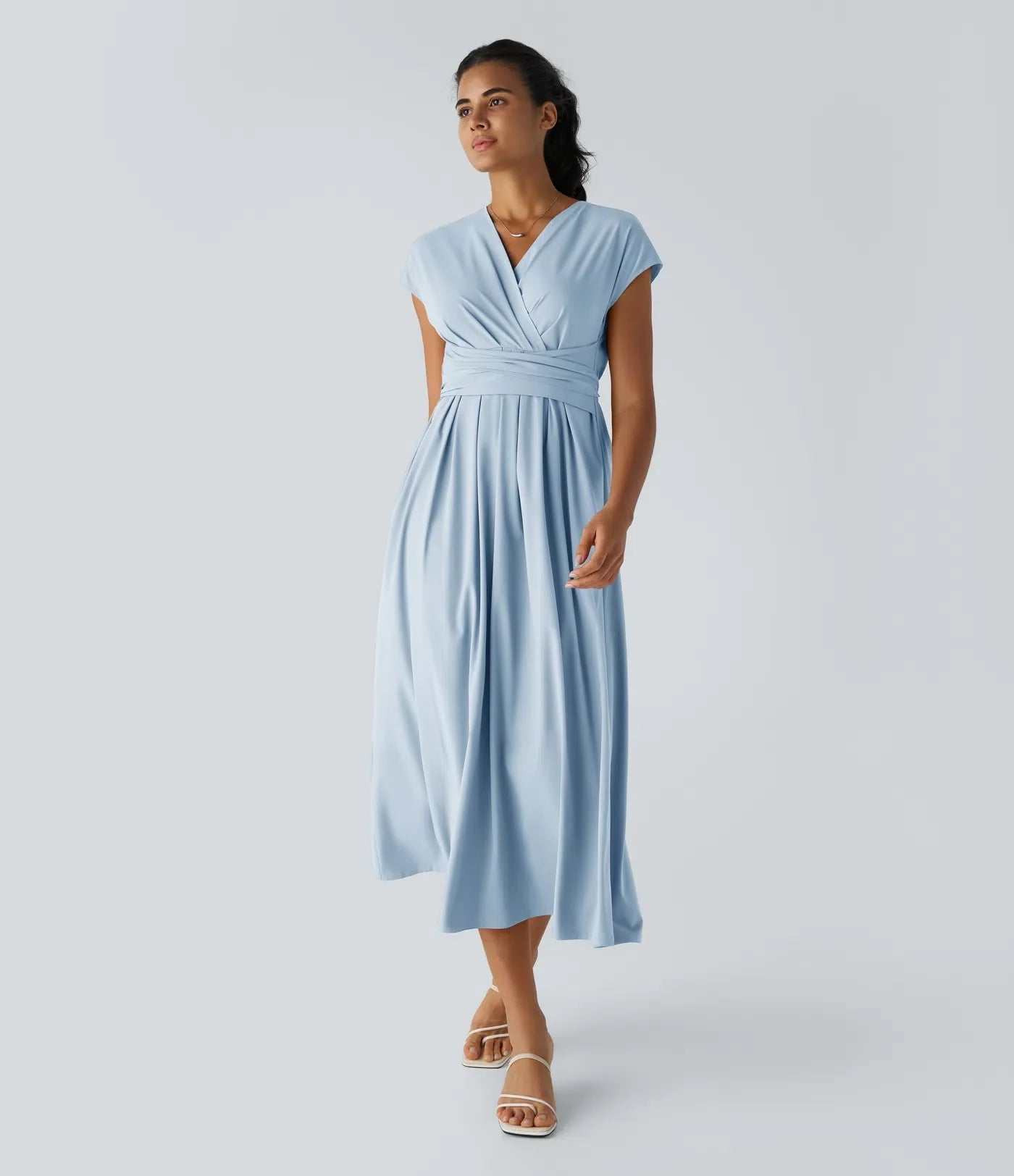 Vestido Midi Con Cintura Alta Y Escote En V Para Mujer | Ideal Para Uso Diario Y Ocasiones Informales